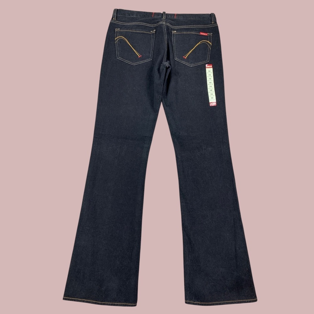 VTG Y2K Guess Jeans Womens 31 (34x34) Black Bootcut Flare Embroidered Mid Rise